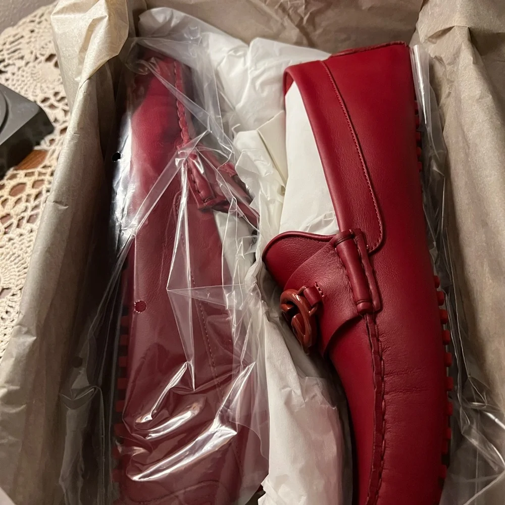 Gucci Red Leather Men’s Loafers with Interlocking G